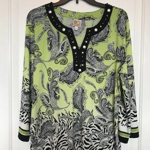 Women's paisley zebra bling green black top